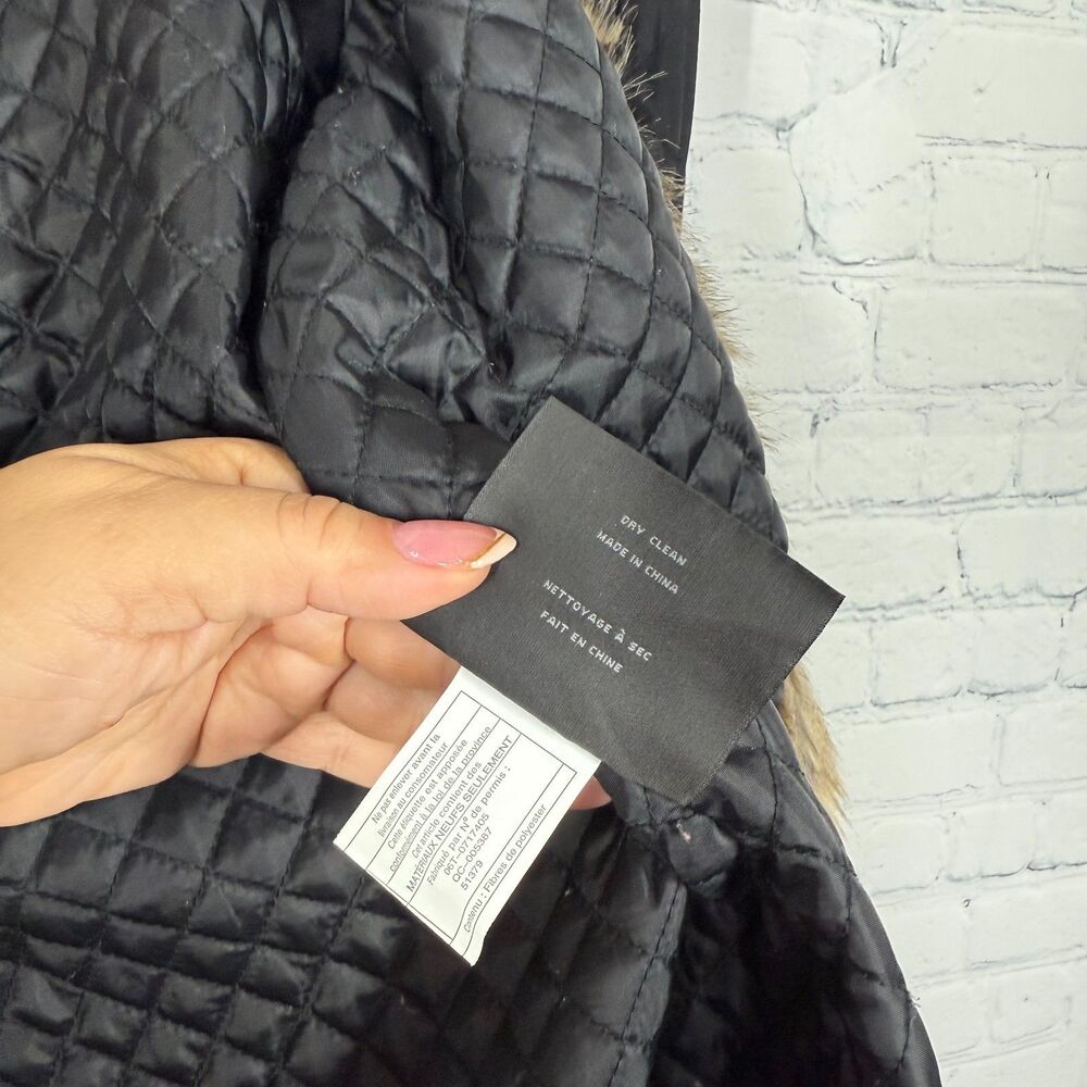 Marc New York Womens Medium Black Down Puffer Parka Coat Faux Fur Hood Long - Picture 6 of 16